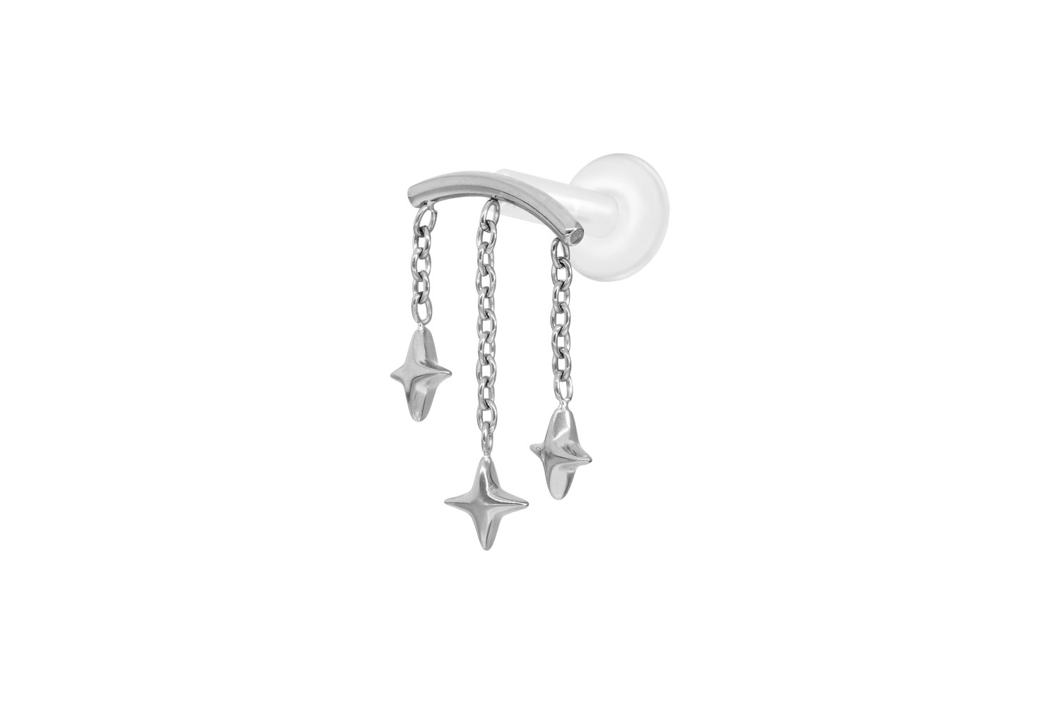 PTFE Labret Piercing mit Innengewinde + Titan-Aufsatz BOGEN + 3 STERNE